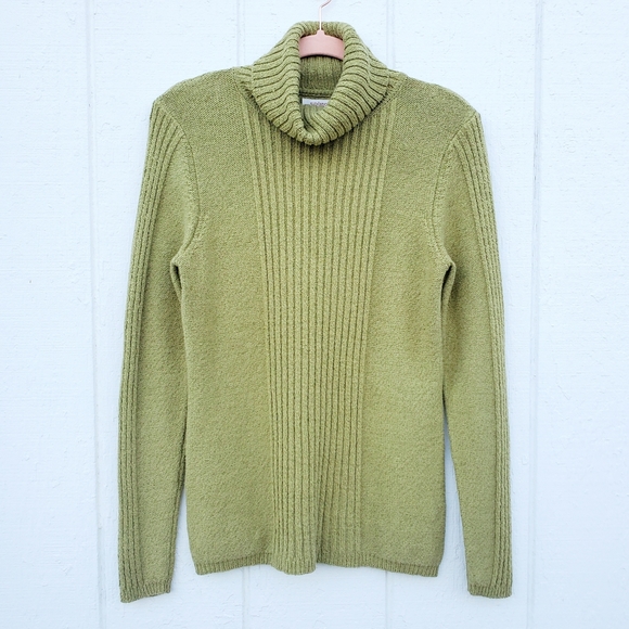 Sundance Silk Blend Ribbed Turtleneck Green Medium - Picture 1 of 5